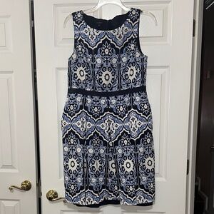 Talbots Navy and Cream Geometric Midi Dress